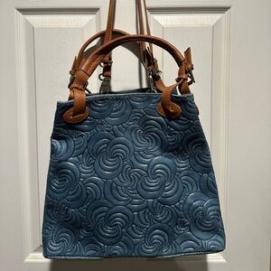 Elegant Blue and Brown Handbag